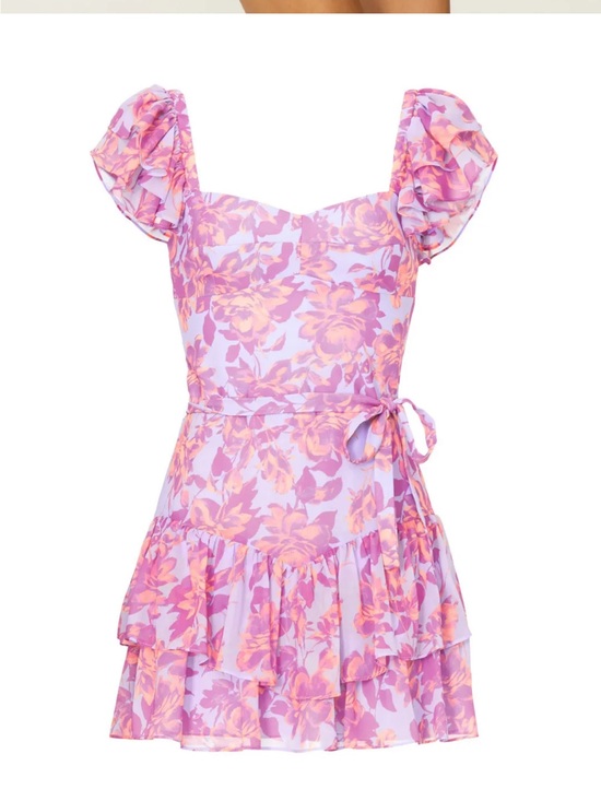 Amanda Uprichard Dresses & Skirts - Amanda Uprichard Pink and Peach Floral Ruffle Mini Dress